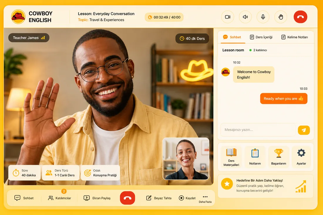 Cowboy English online ders ekranı